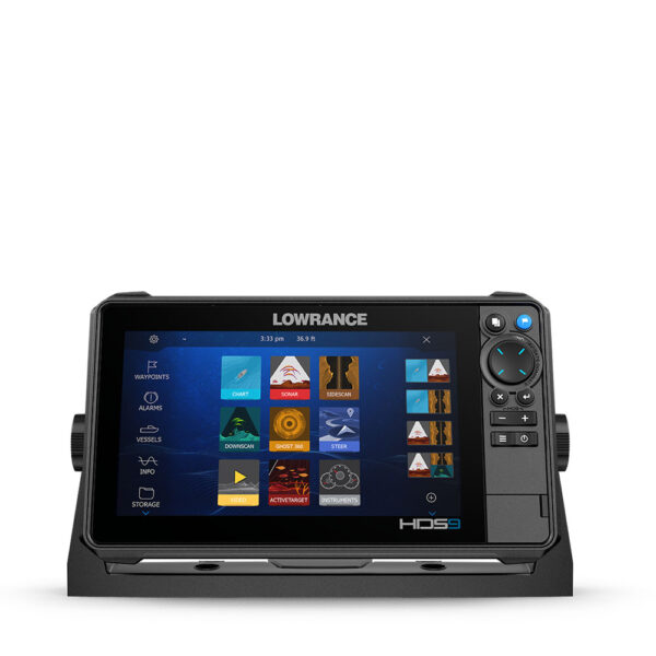 Echolot-Display für die Boots-Navigation mit Touchscreen und Steuerelementen. Ideal für Angler und Seefahrer.