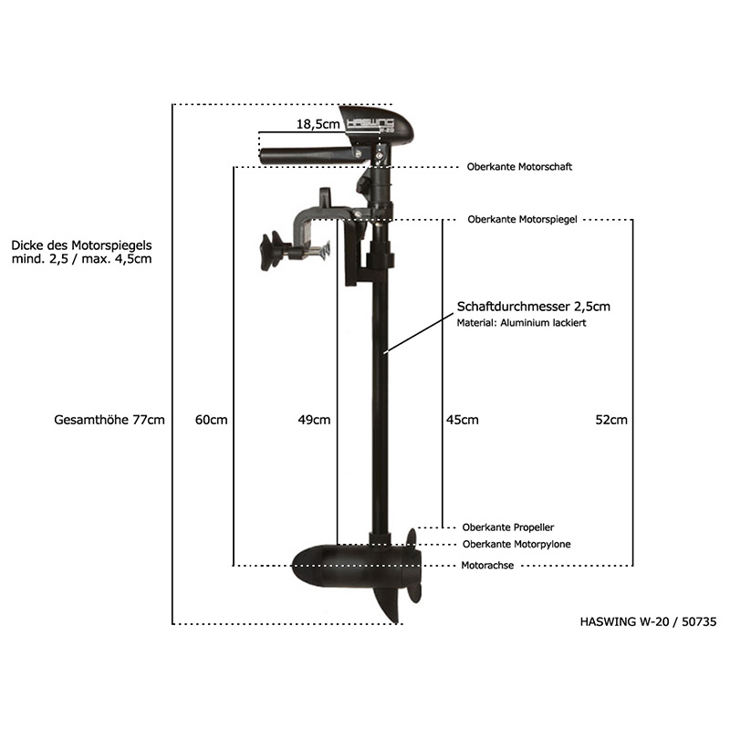 Haswing W-20 / 200W 12V Elektro-Außenborder für Kajaks