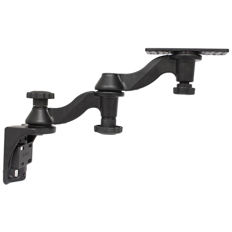RAM Mounts Doppel-Schwenkarm für vertikale Wandbefestigung - Vertikal-Basis, rechteckige Universalplatte (ca. 158 x 50mm, diverse Lochraster) - C-Kugel