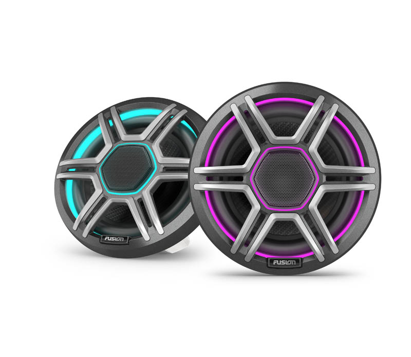 FusionApolloSpeakers_6.5inch_SportsGray_FrontLeft_Cyan_Magenta_Group
