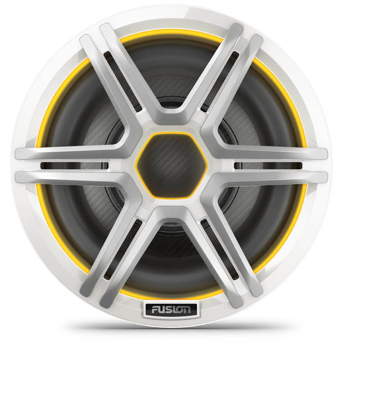 FusionApolloSubwoofer_10inch_SportsWhite_Front_Orange